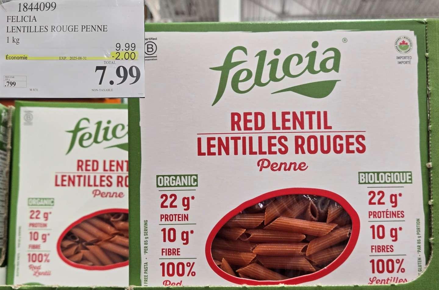 FELICIA LENTILLES ROUGE PENNE 1 kg 99 at Costco