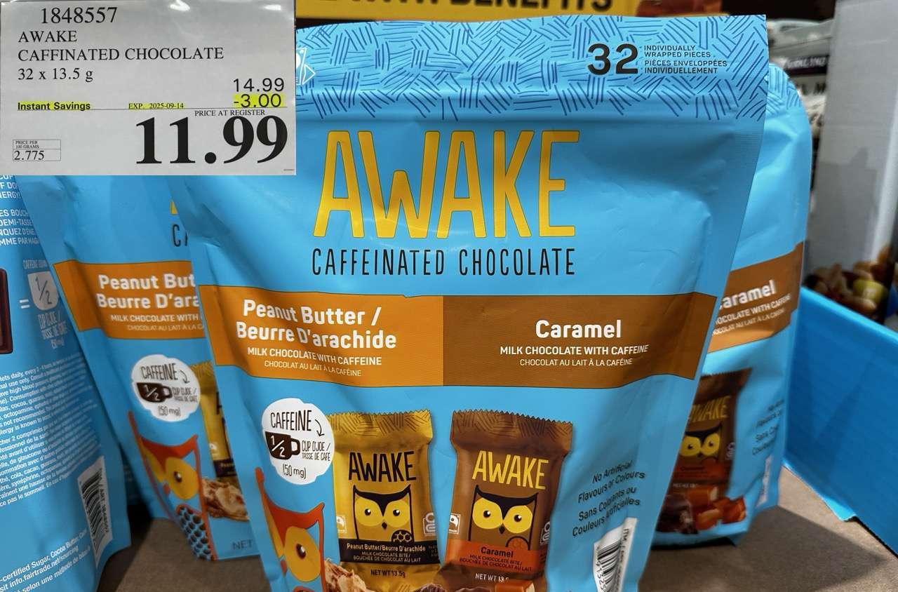 AWAKE CAFFINATED CHOCOLATE 32 X 13.5G - Costco Canada deal - Save $3.00 - Food & Beverage