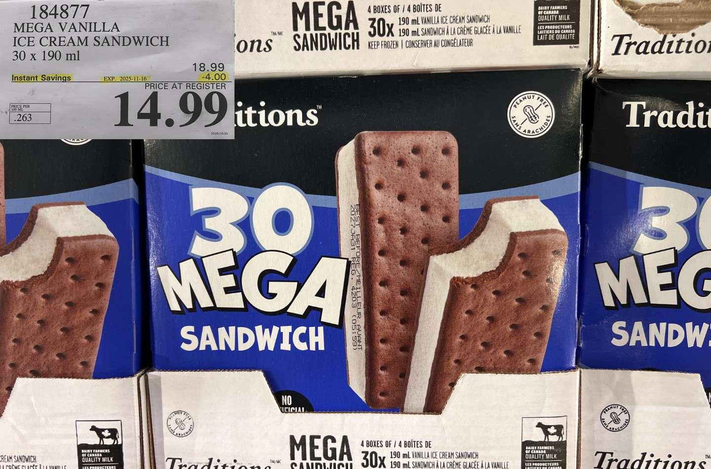 VANILLA MEGA ICE CREAM SANDWICH 30 X 190 ML at Costco