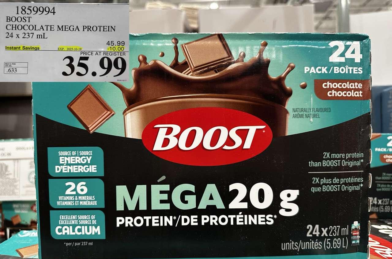 BOOST MEGA PROTEIN CHOCOLATE 24 X 237ML - Costco Canada deal - Save $10.00 - Food & Beverage