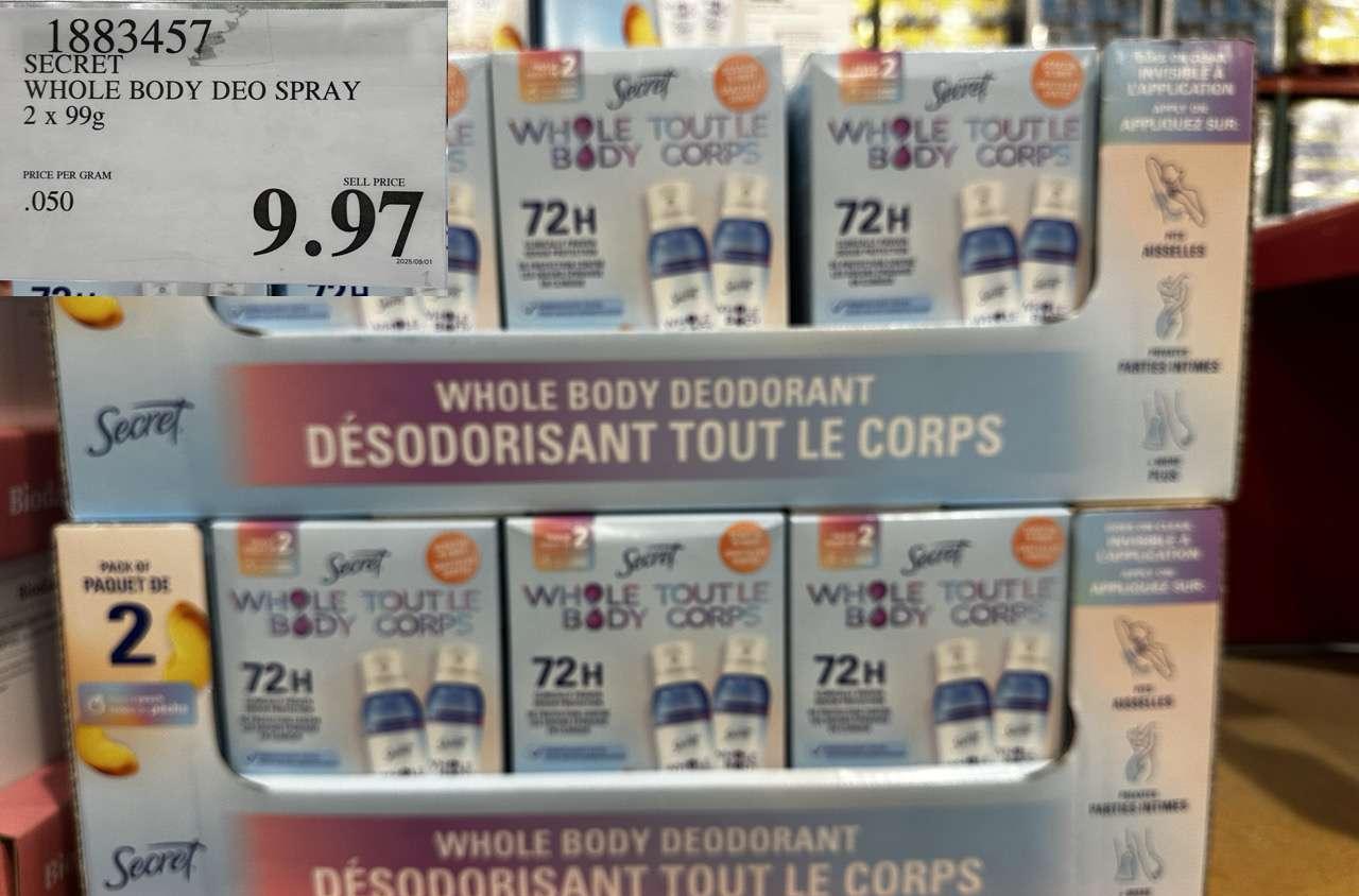 SECRET SHOLE BODY DEO SPRAY 2 X 99G at Costco