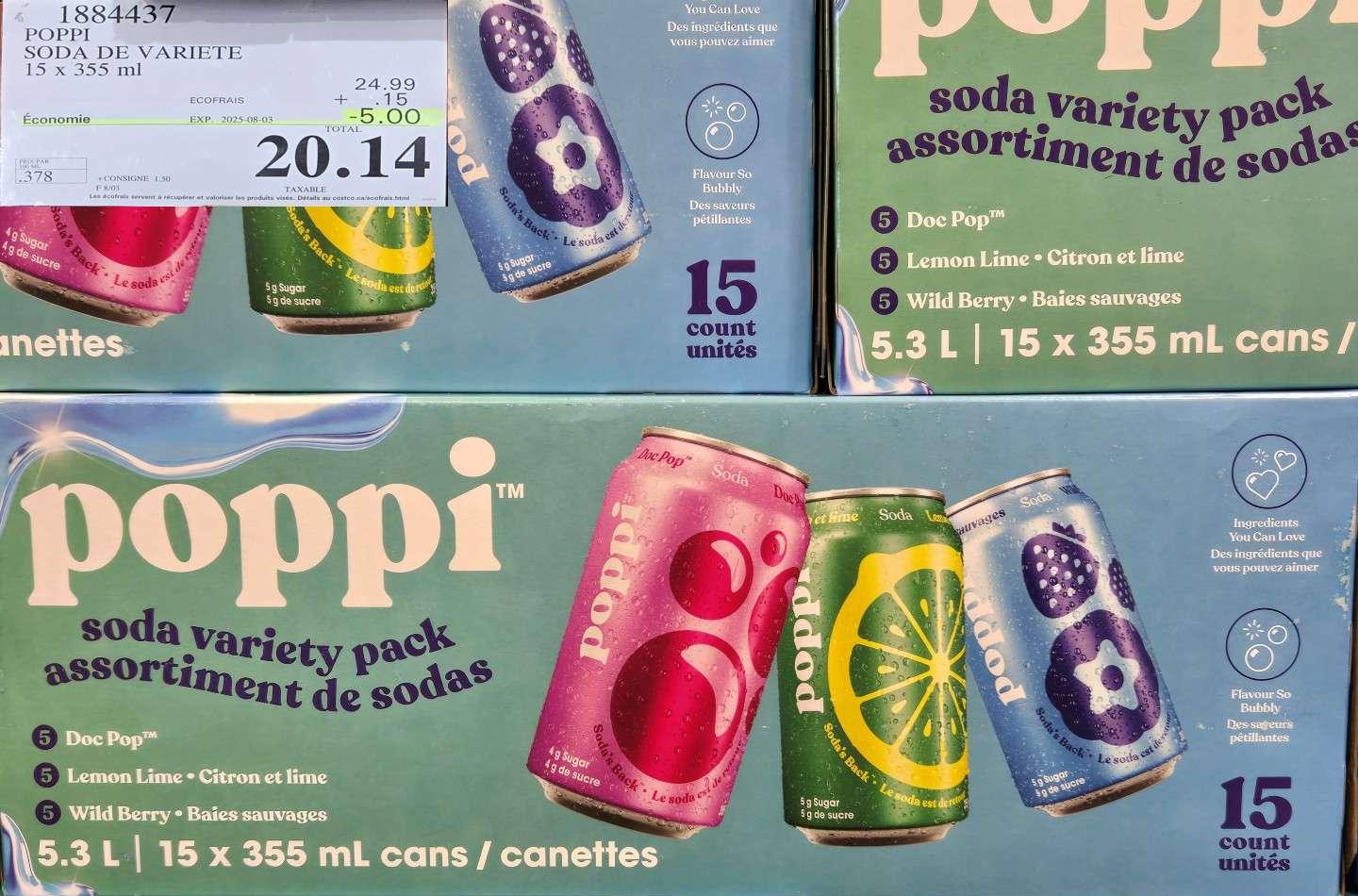 POPPI SODA DE VARIETE   15 x 355 ml at Costco