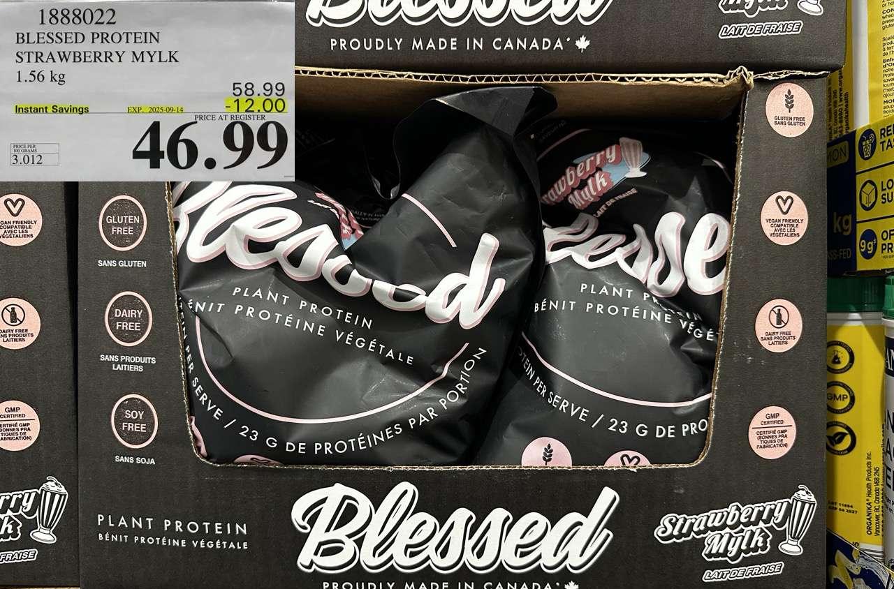 BLESSED PROTEIN STRAWBERRY MYLK 45 SERVINGS - Costco Canada deal - Save $12.00 - Health and Beauty