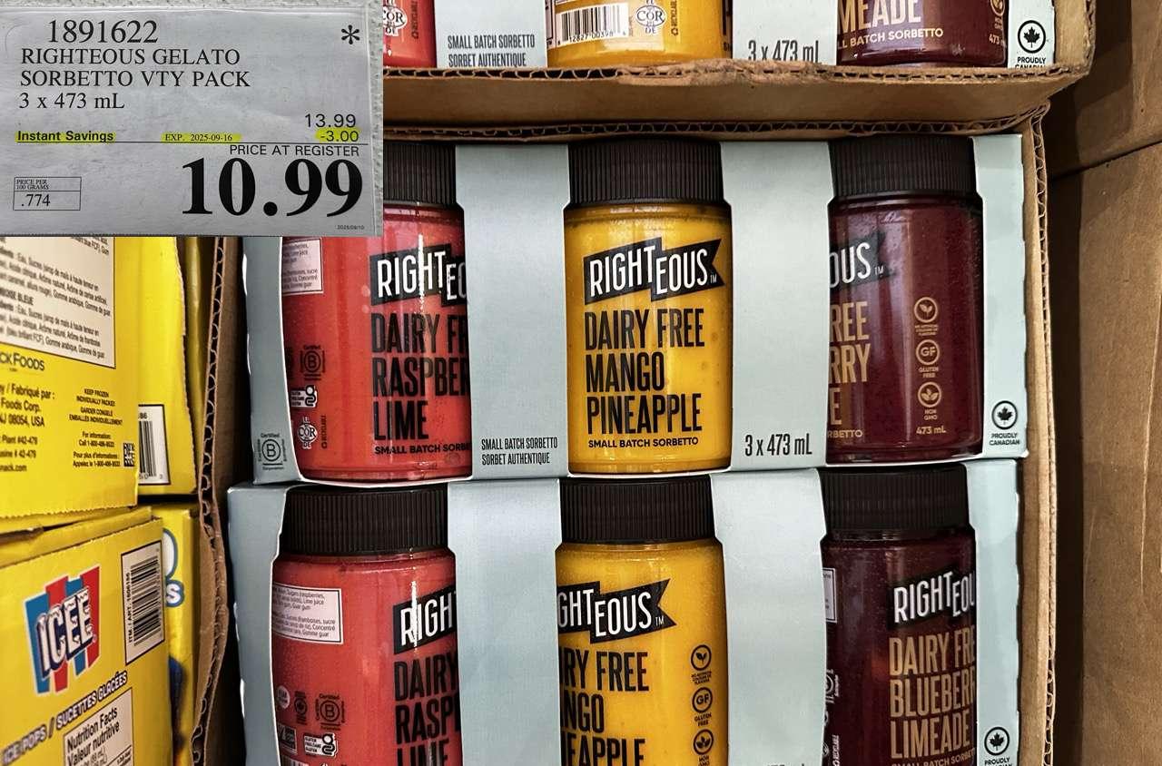 RIGHTEOUS GELATO SORBETTO VTY PACK 3 X 473ML at Costco