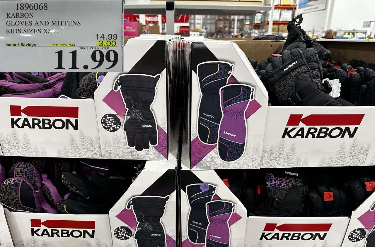 KARBON GLOVES AND MITTENS KIDS SIZES XS-L - Costco Canada deal - Save $3.00 - Clothing and Accessories