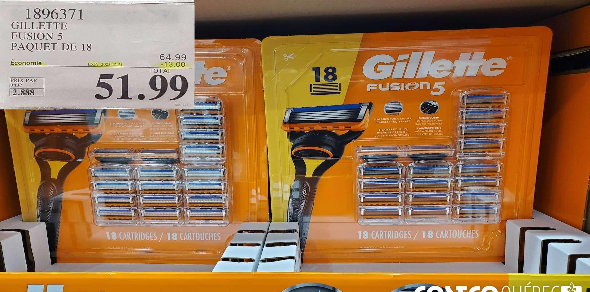 GILLETTE FUSION 5 PAQUET DE 18 at Costco