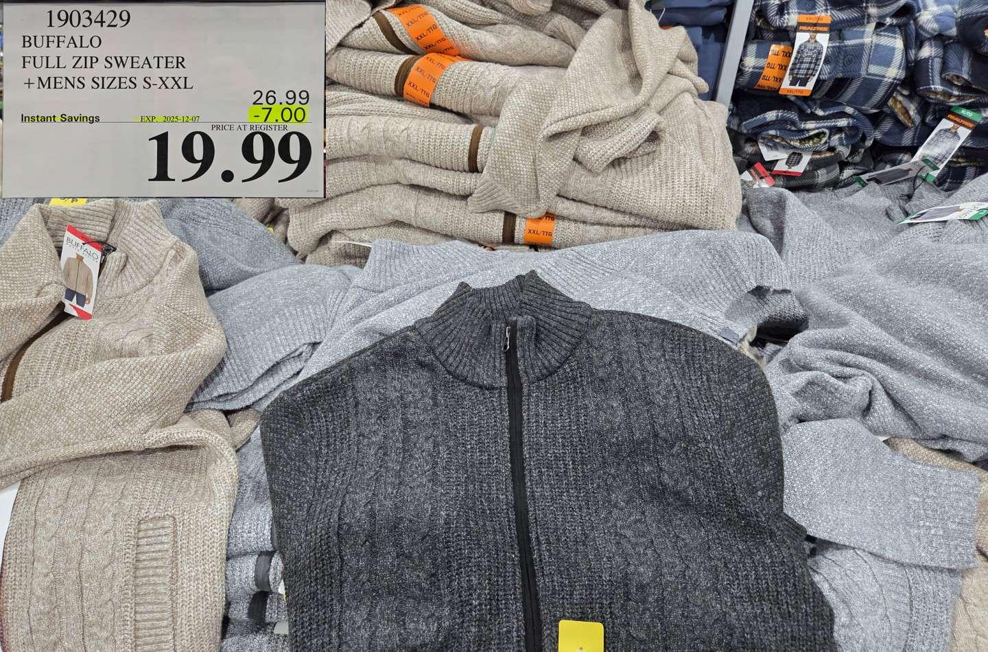 BUFFALO FULL ZIP SWEATER MENS SIZES S-XXL - Costco Canada deal - Save $7.00 - Clothing and Accessories
