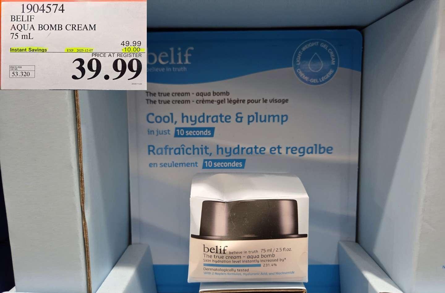 BELIF AQUA BOMB CREAM 75ML - Costco Canada deal - Save $10.00 - Health and Beauty