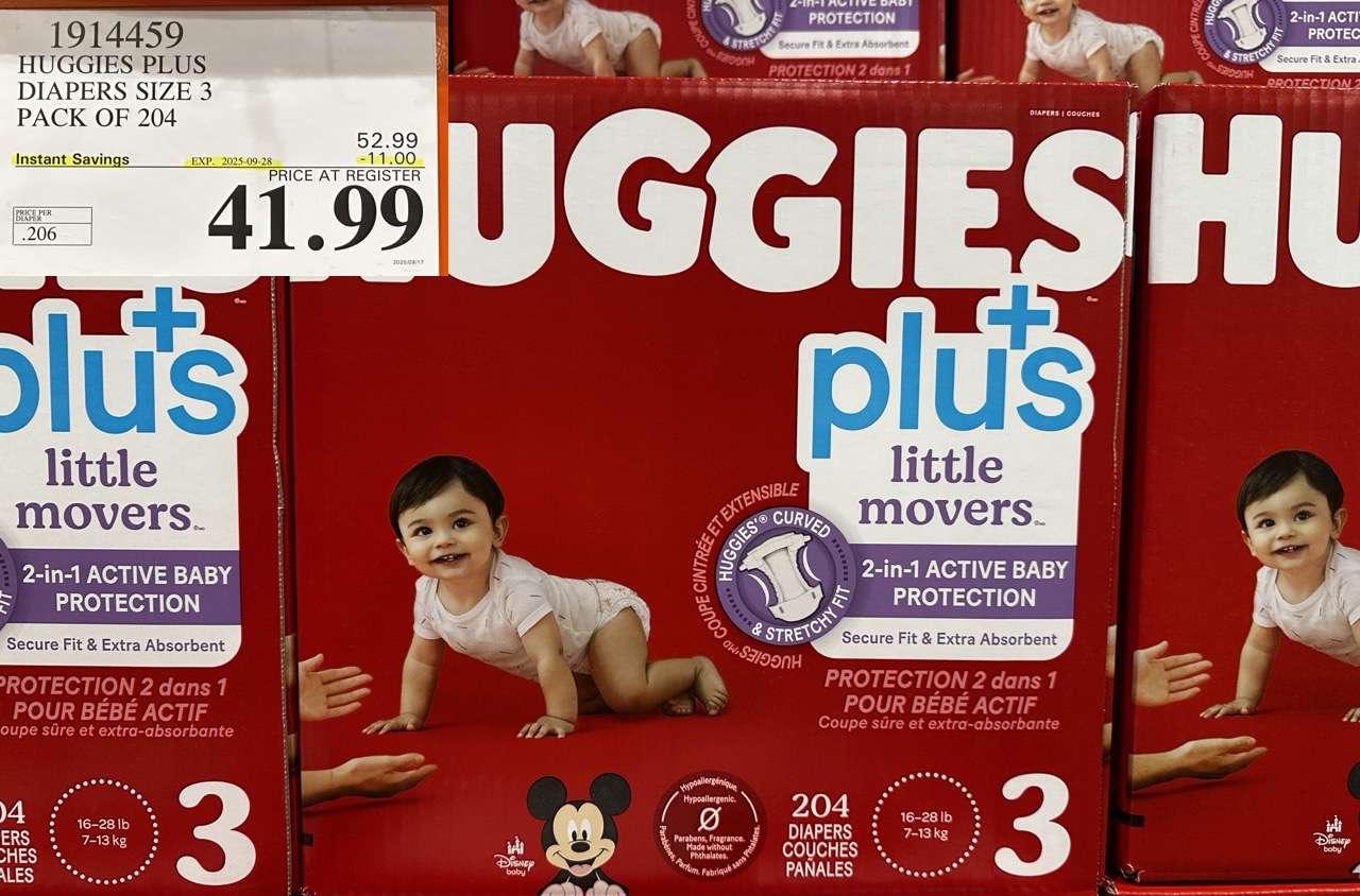HUGGIES PLUS DIAPERS SIZE 3 PACK OF 204 at Costco
