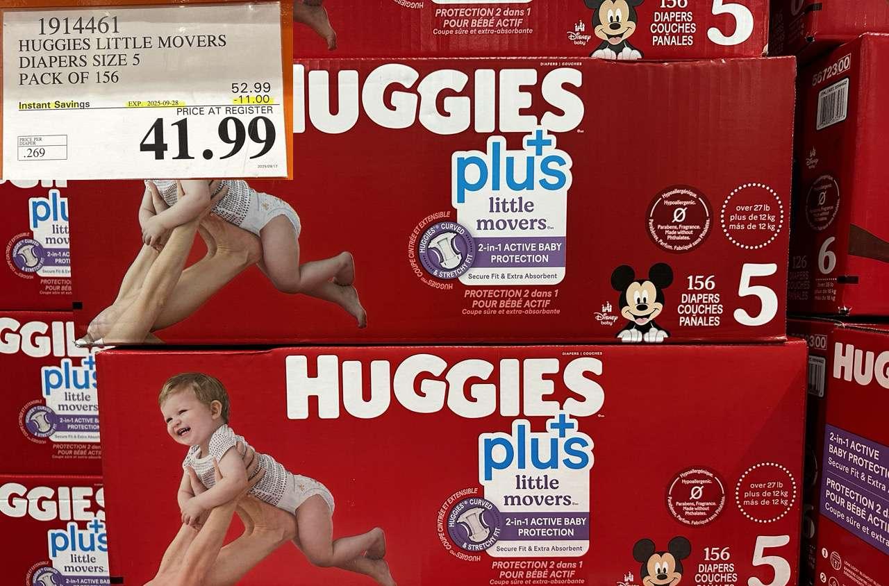 HUGGIES LITTLE MOVERS DIAPERS SIZE 5 PACK OF 156 at Costco
