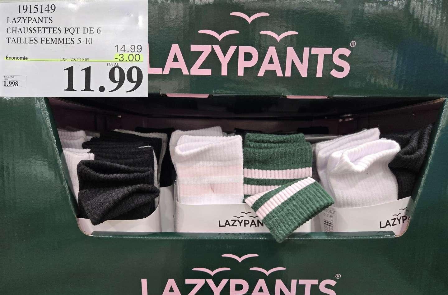 LAZYPANTS CHAUSSETTES POT DE 6 TAILLES FEMMES 5-10 at Costco