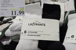 LAZYPANTS CREW SOCKS 6PK WOMENS SIZES 5-10 at Costco