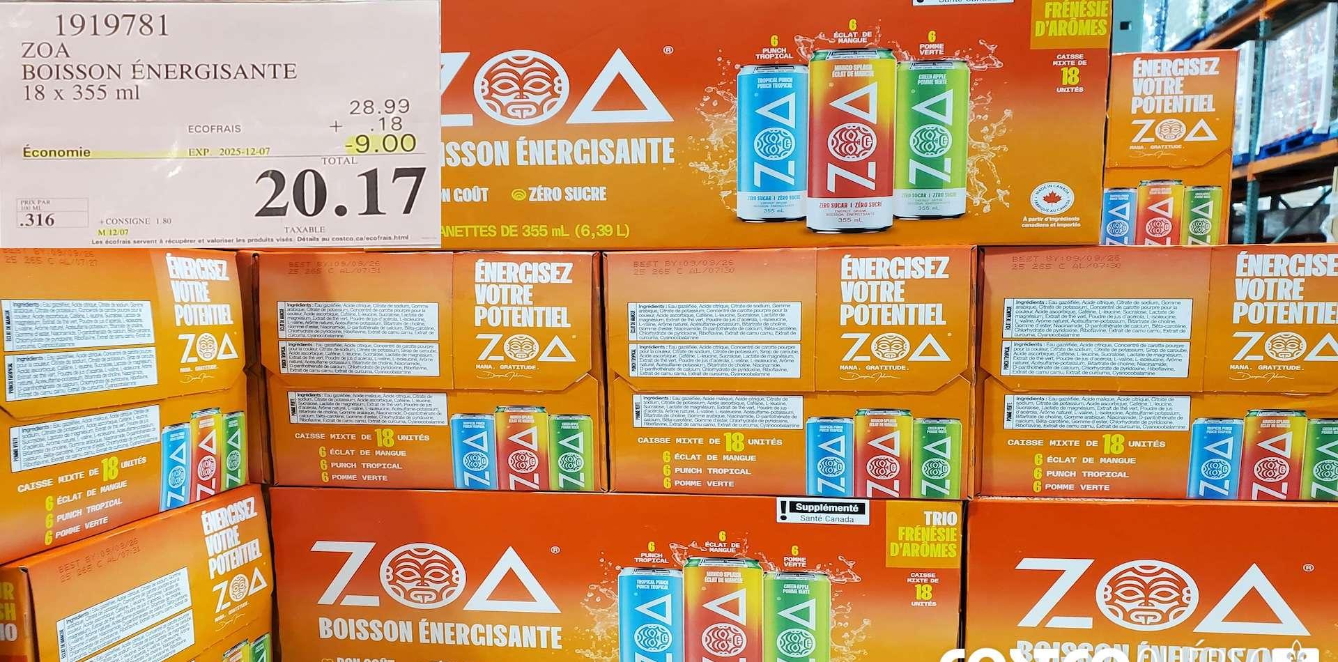ZOA : BOISSON ENERGISANTE 18X355 at Costco
