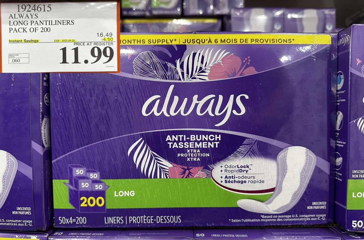 ALWAYS LONG PANTILINERS PACK OF 200 at Costco