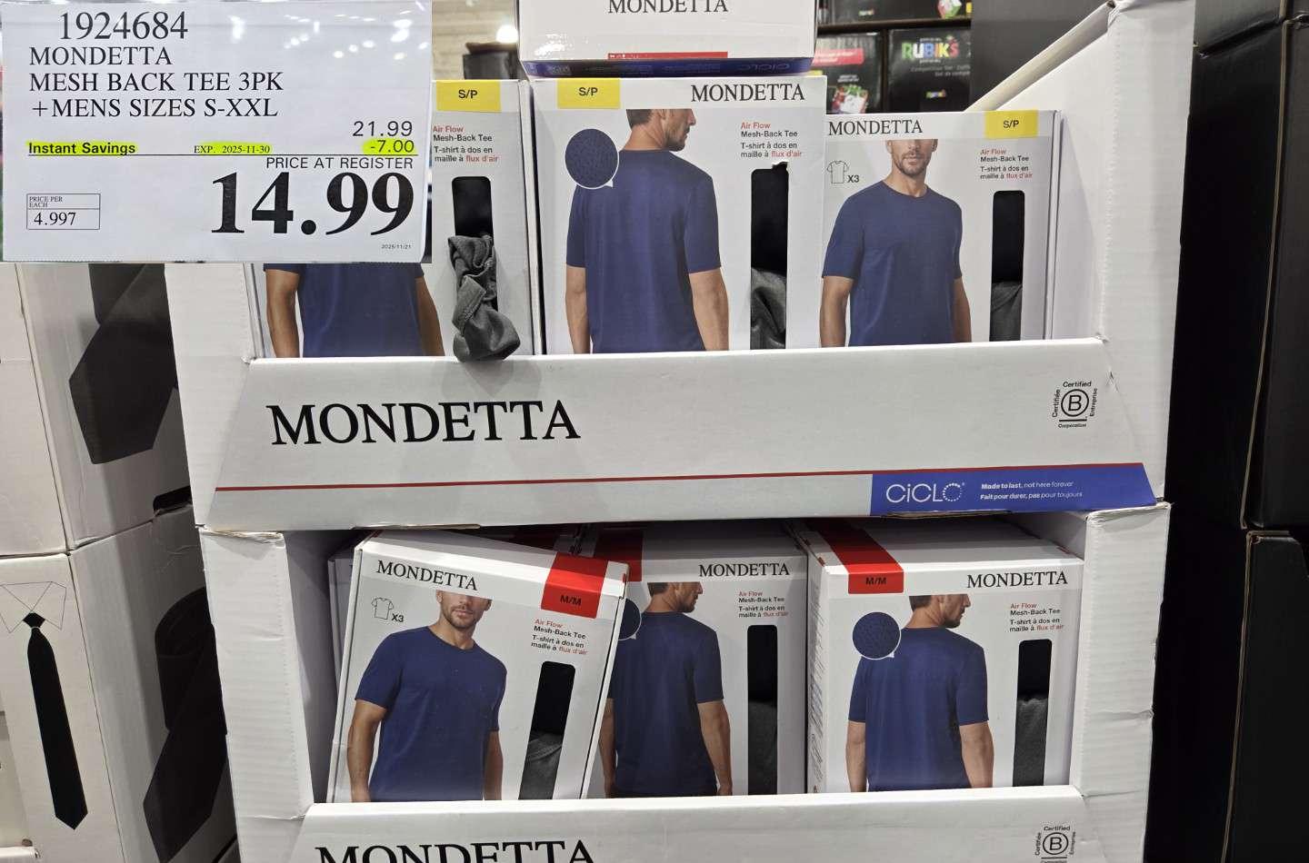 MONDETTA MESH BACK TEE 3PK MENS SIZES S-XXL Fas - Costco Canada deal - Save $7.00 - Clothing and Accessories