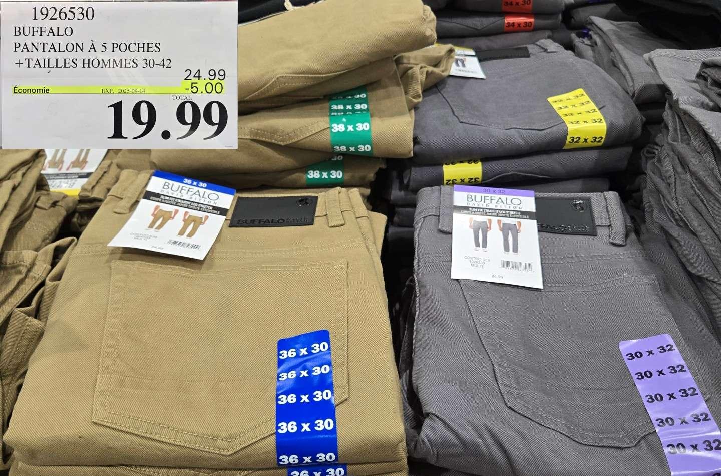 BUFFALO PANTALON A 5 POCHES TAILLES HOMMES 30-42 at Costco