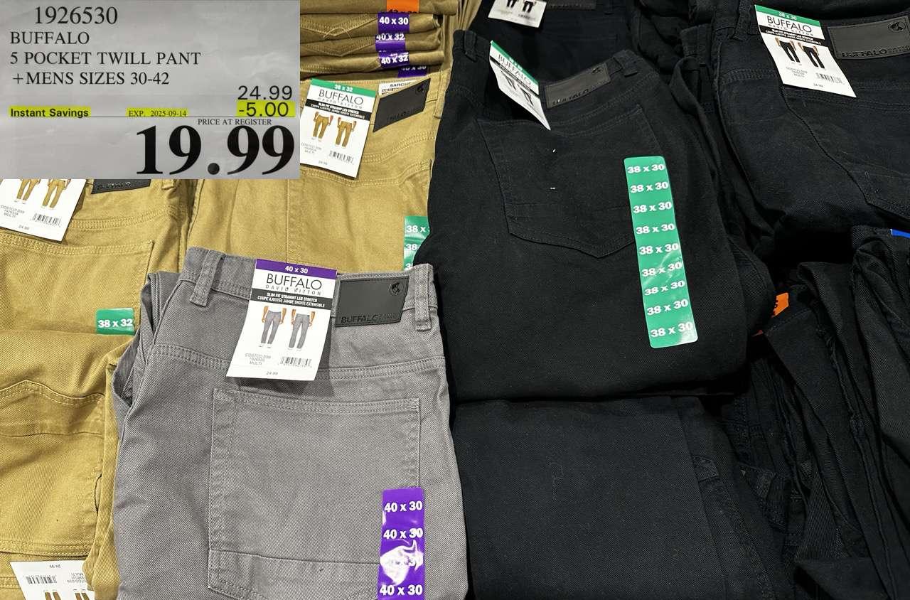 BUFFALO 5 POCKET TWILL PANT MENS SIZES 30-42 `$19.99 - Costco Canada deal - Save $5.00 - Clothing and Accessories