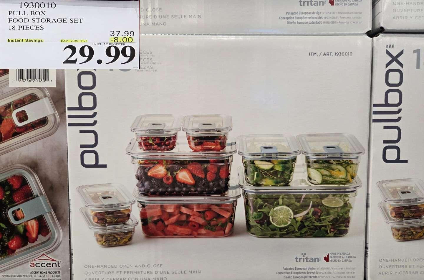 PULL BOX FOOD STORAGE SET 18 PIECES at Costco