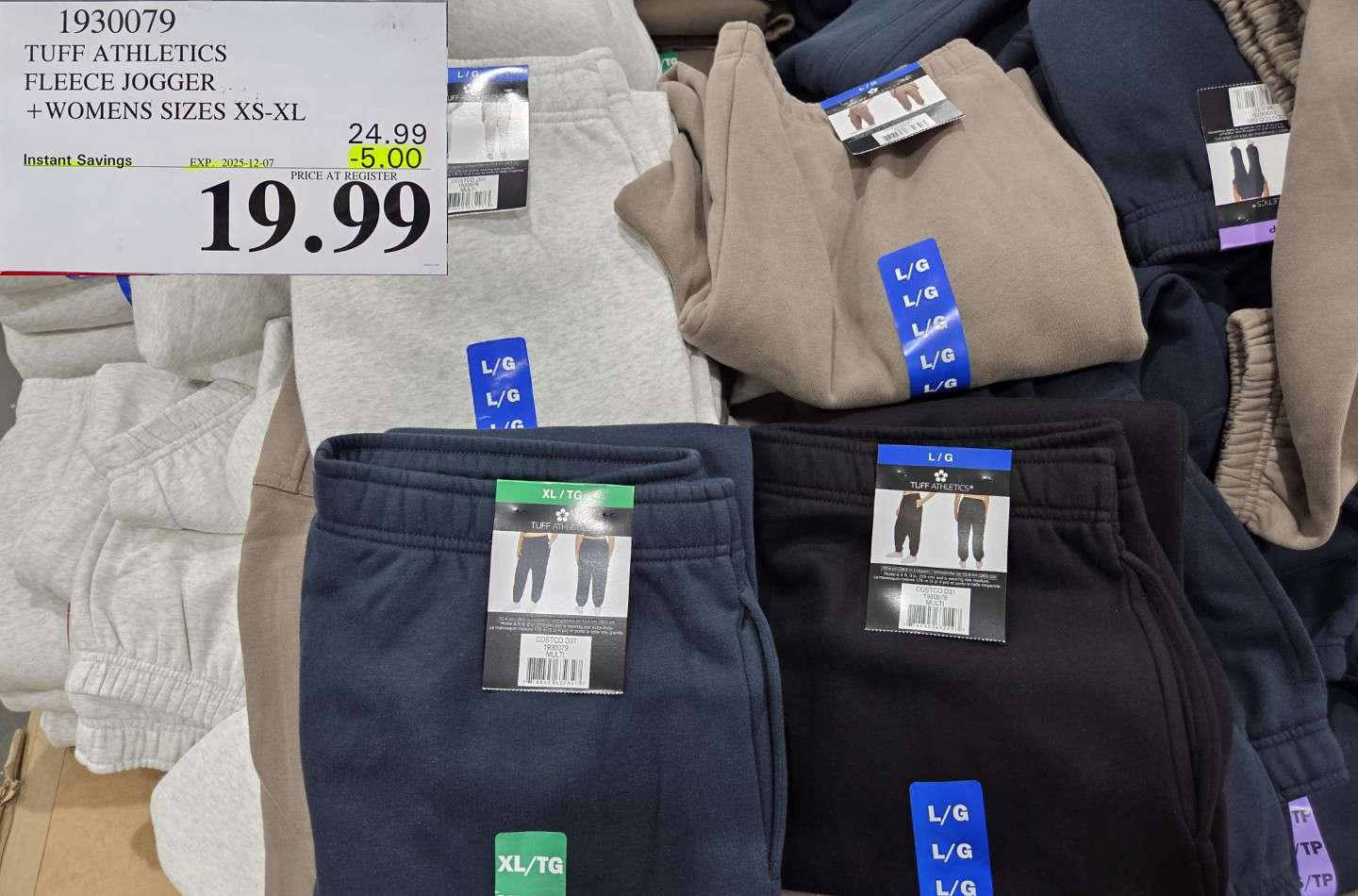 TUFF ATHLETICS FLEECE JOGGER WOMENS SIZES XS-XL - Costco Canada deal - Save $5.00 - Clothing and Accessories