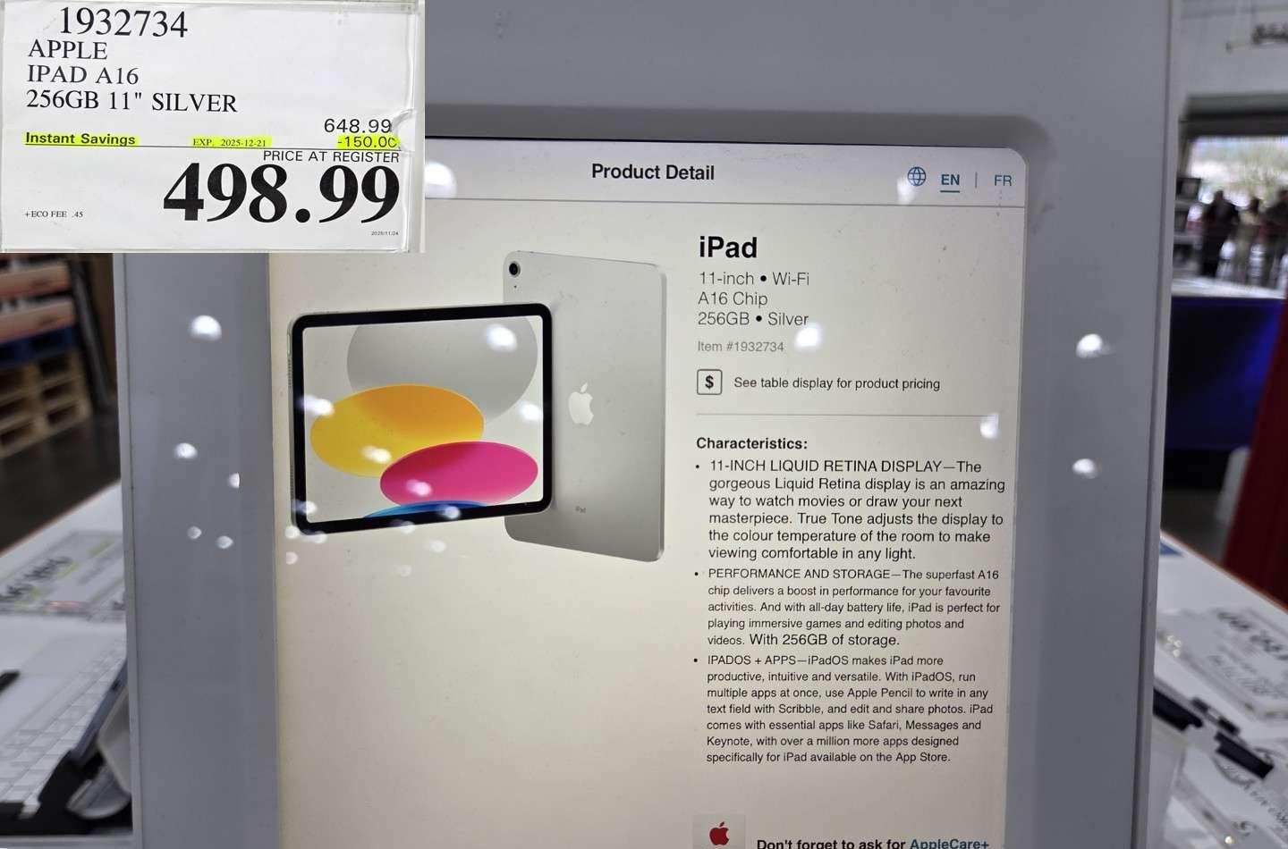 APPLE IPAD A16 256GB 11" SILVER - Costco Canada deal - Save $150.00 - Electronics
