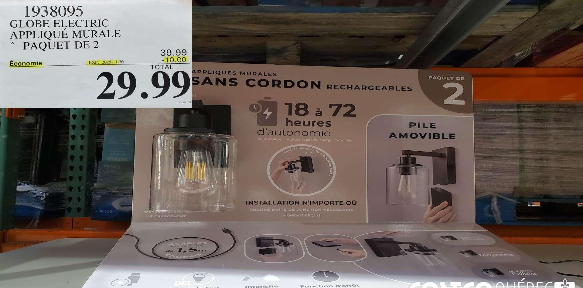 GLOBE ELECTRIC APPLIQUE MURALE PAQUET DE 2 at Costco