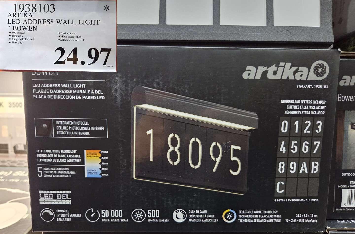 ARTIKA LED ADDRESS WALL LIGHT BOWEN - Costco Canada deal - Save $10.00 - Household Essentials