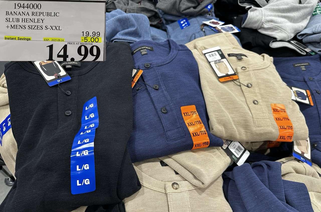 BANANA REPUBLIC SLUB HENLEY MENS SIZES S-XXL - Costco Canada deal - Save $5.00 - Clothing and Accessories