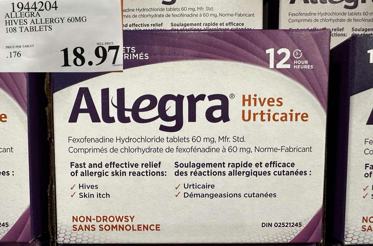 ALLEGRA HIVES ALLERGY 60MG 108 TABLETS - Costco Canada deal - Save $6.00 - Health and Beauty