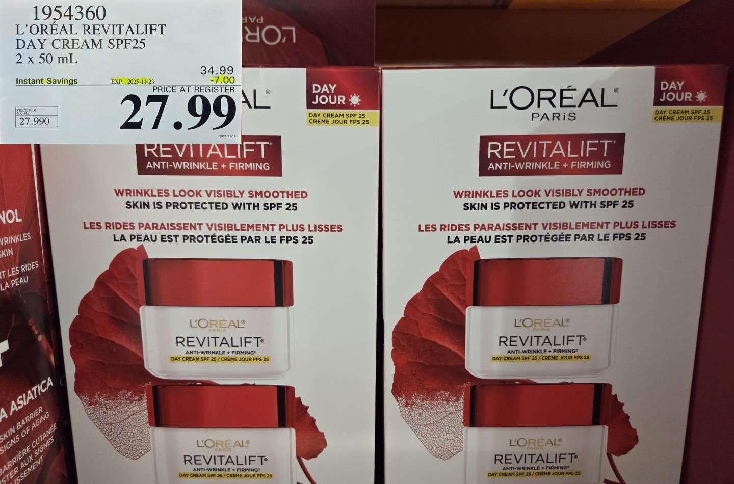 L'OREAL REVITALIFT DAY CREAM SPF25 2 X 50ML at Costco