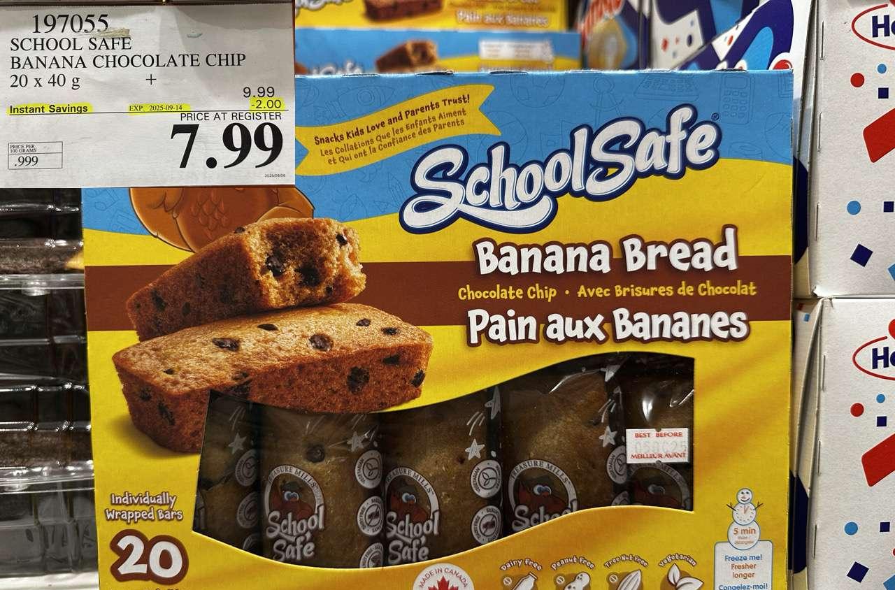 SCHOOL SAFE CHOCOLATE CHIP BANANA BREAD 20 X 40 G at Costco