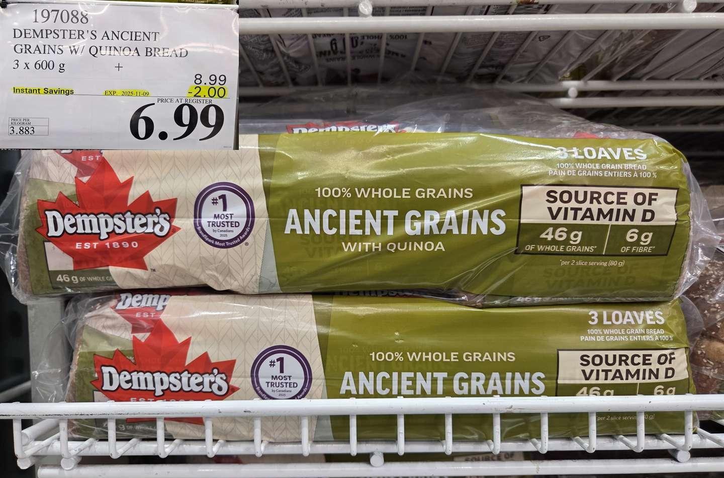 DEMPSTER'S ANCIENT GRAINS W/ QUINOA BREAD 3 x 600 g at Costco