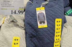 CLOUDVEIL QUILTED CREW +MENS SIZES S-XXL at Costco
