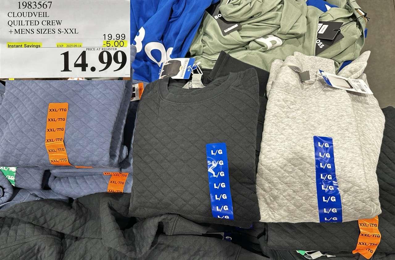 CLOUDVEIL QUILTED CREW MENS SIZES S-XXL at Costco
