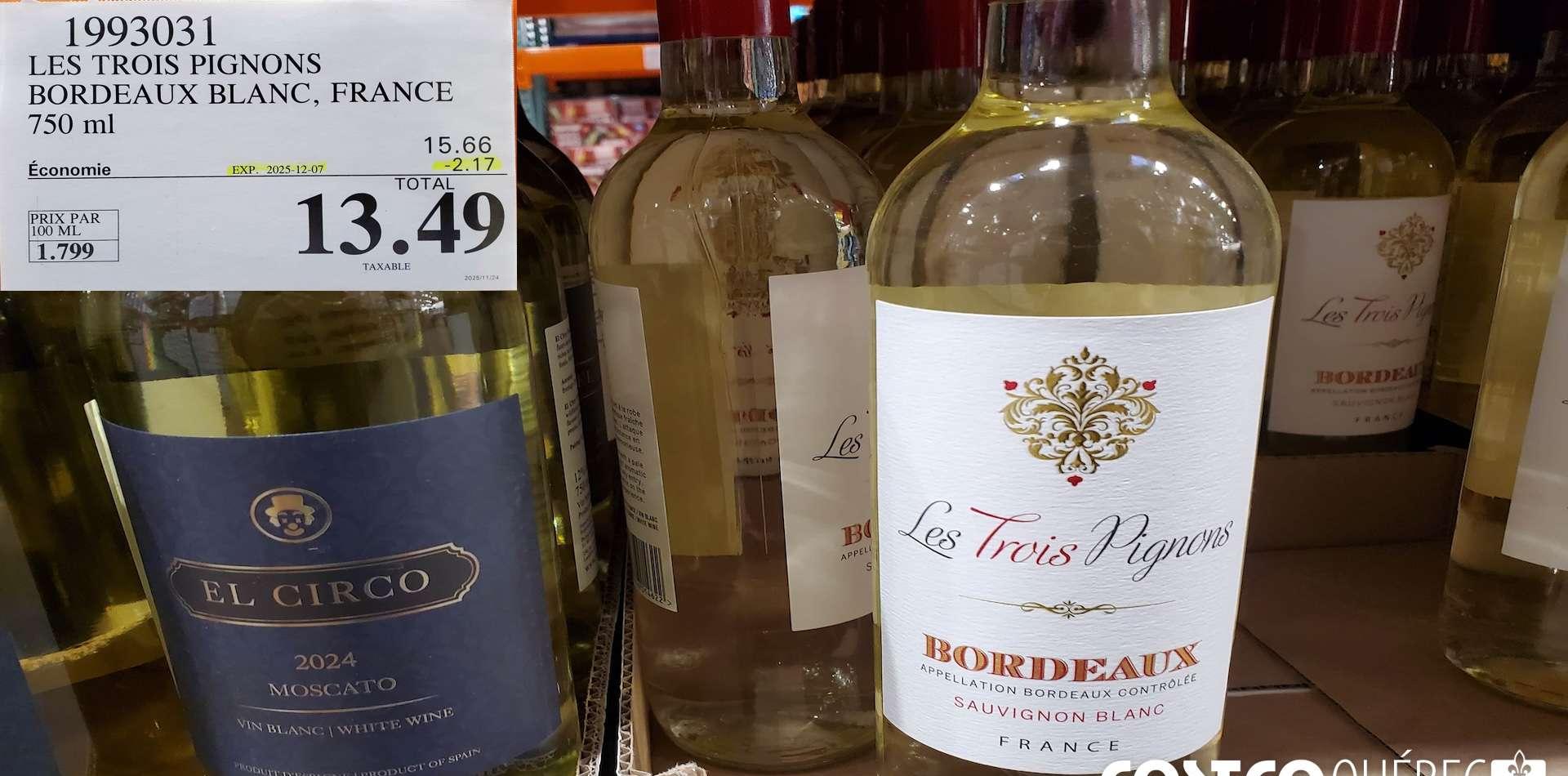 LES TROIS PIGNONS BORDEAUX BLANC, FRANCE 750 ml at Costco