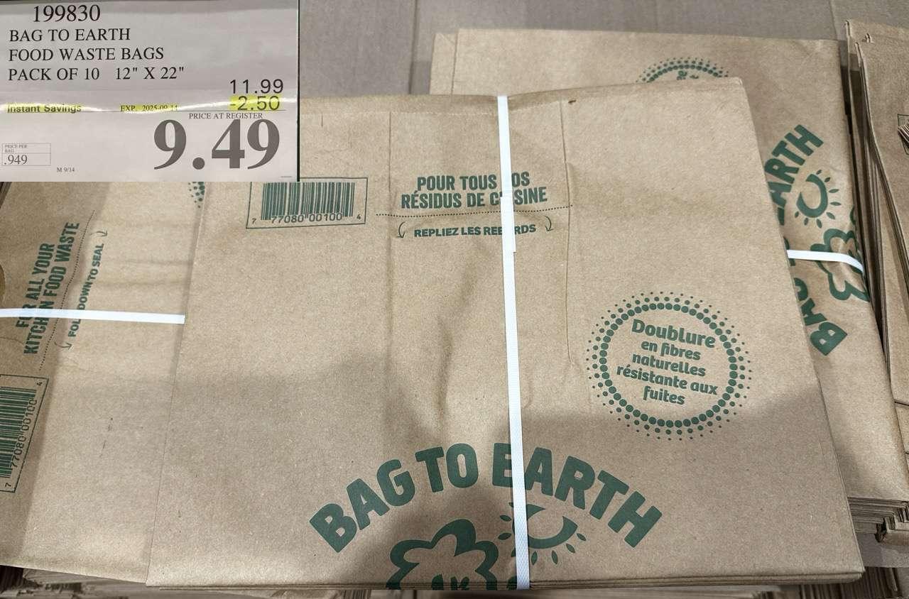 BAG TO EARTH FOOD WASTE BAGS PACK OF 10 12" X 22" at Costco