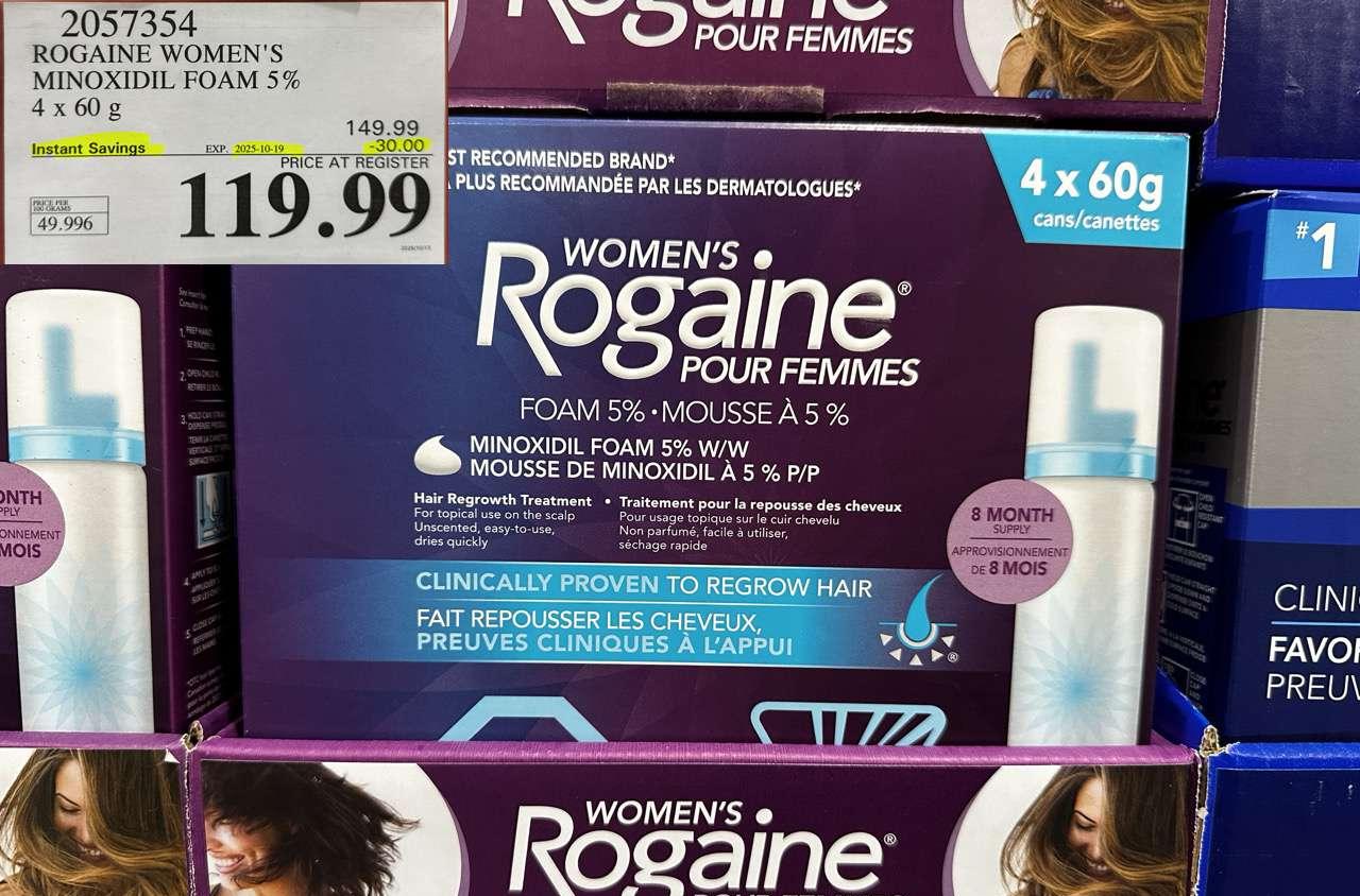 ROGAINE WOMEN'S MINOXIDIL FOAM 5% 4 X 60G - Costco Canada deal - Save $30.00 - Health and Beauty