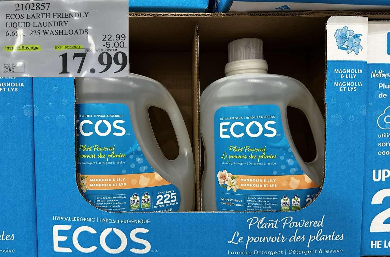 ECOS EARTH FRIENDLY LIQUID LAUNDRY 6.65 L 225 WASHLOADDS - Costco Canada deal - Save $5.00 - Household Essentials