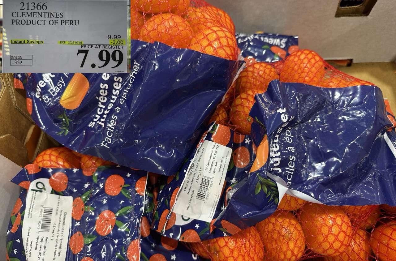 CLEMENTINES PRODUCT OF AUSTRALIA OR PERU at Costco
