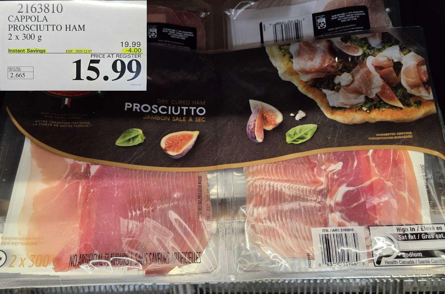 CAPPOLA PROSCIUTTO DRY CURED HAM 2 X 300 G - Costco Canada deal - Save $4.00 - Food & Beverage