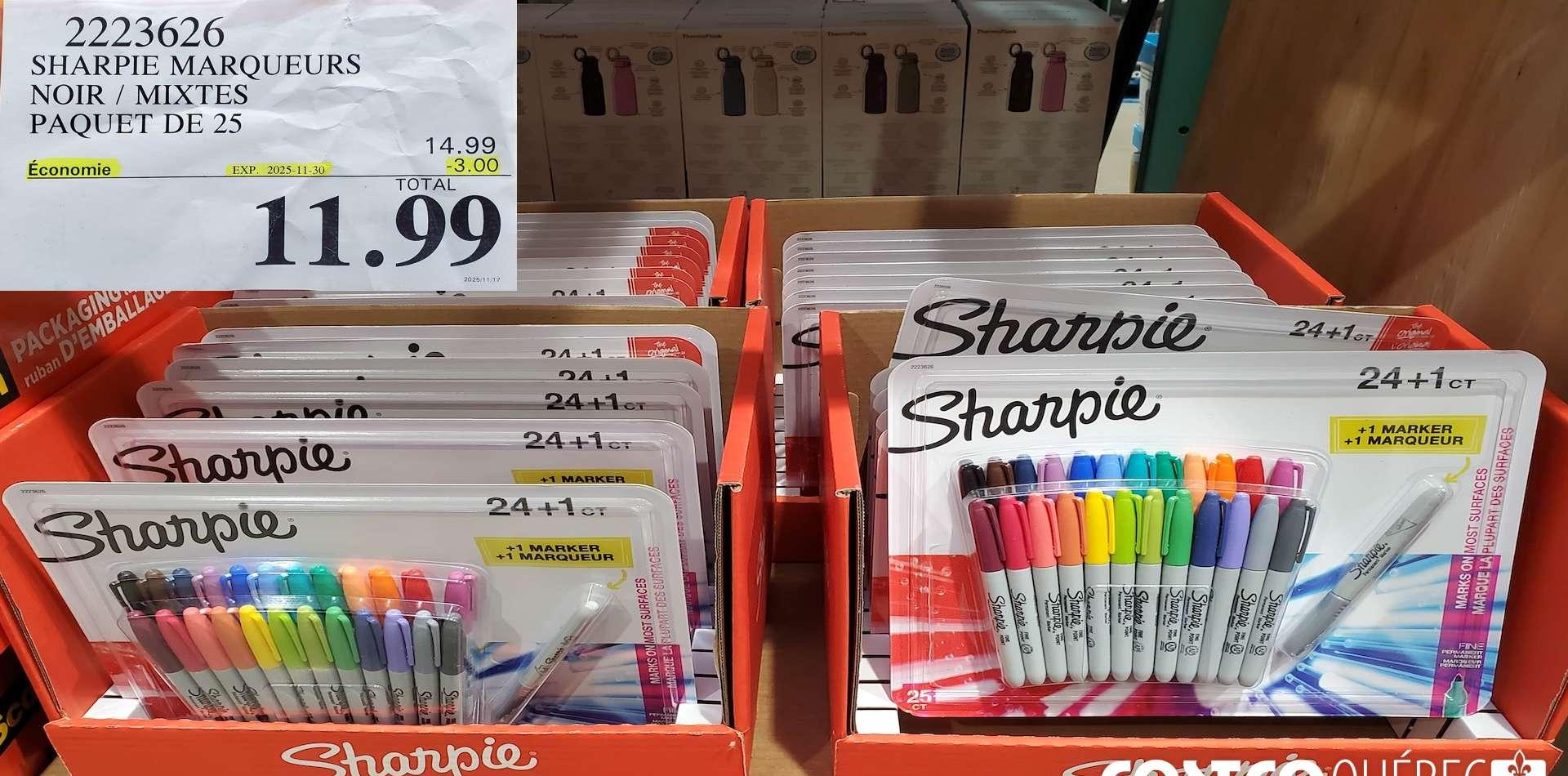SHARPIE MARQUEURS NOIR / MIXTES PAQUET DE 25 at Costco