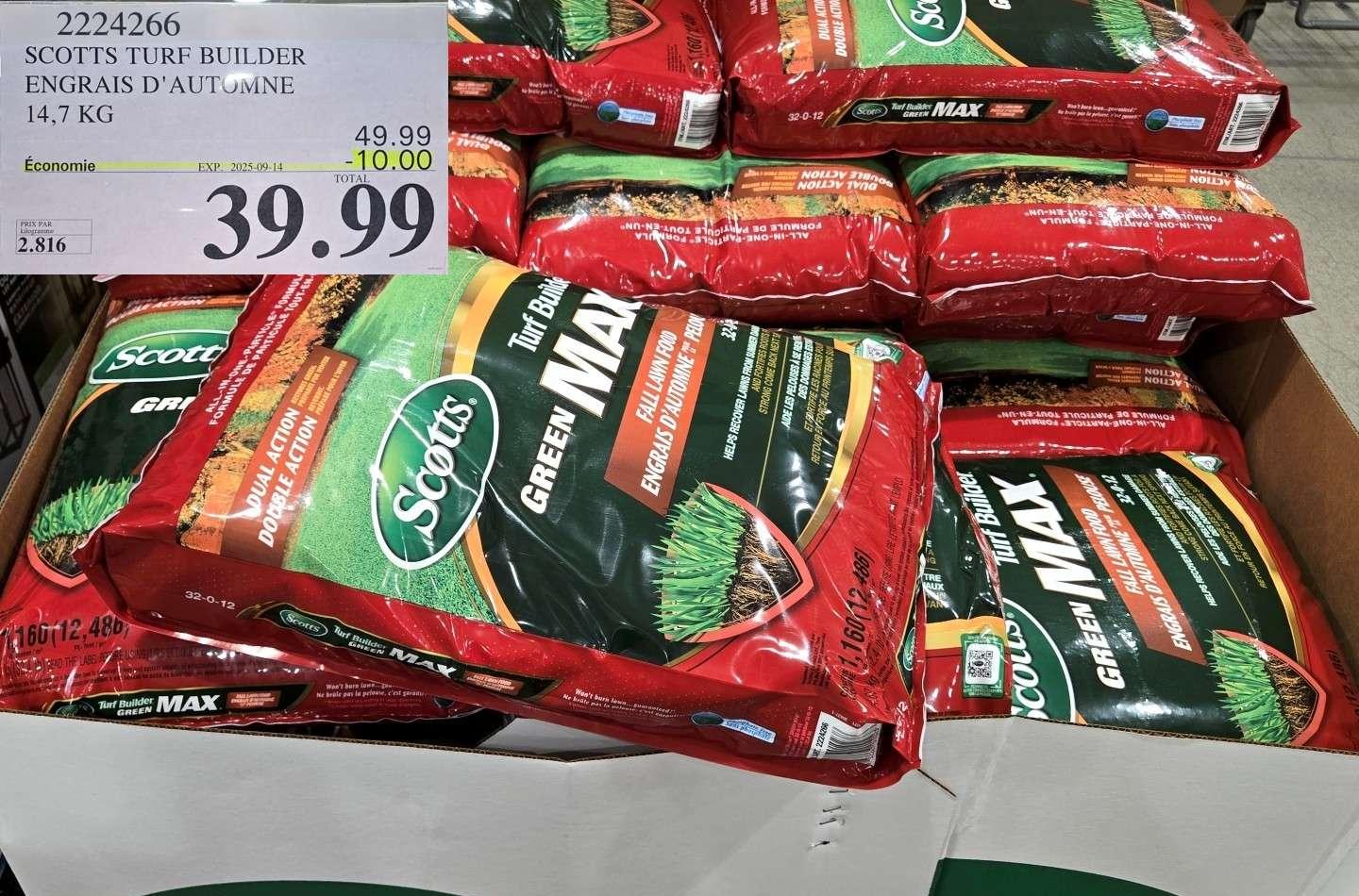 SCOTTS TURF BUILDER ENGRAIS D'AUTUMNE 14,7 KG at Costco