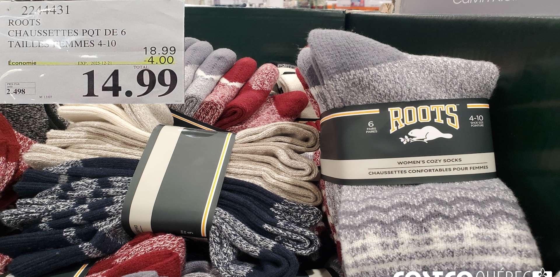 ROOTS CHAUSSETTES PQT DE 6 TAILLES  FEMMES 4-10 at Costco