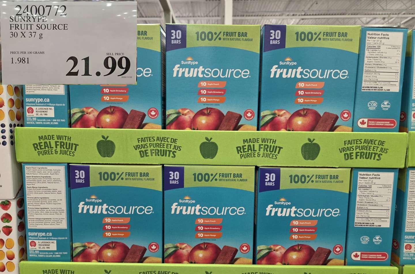 SUNRYPE FRUIT SOURCE 30 X 37G at Costco
