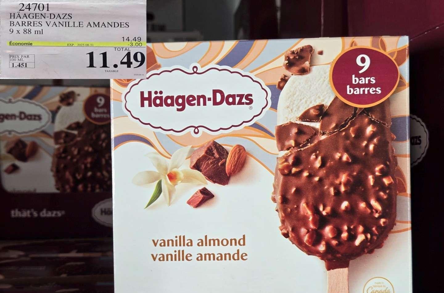 HAAGAN -DAZS    BARRES VANILLE AMANDES  9 x 88 mL at Costco