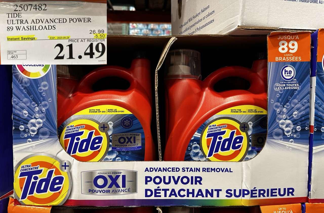 TIDE ADVANCED POWER LIQUID DETERGENT 4.64 L 89 WASHLOADS at Costco