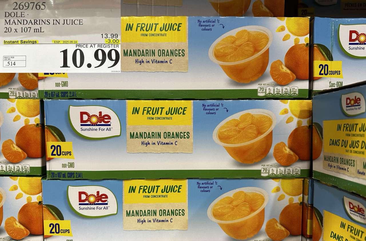 DOLE MANDARINS IN JUICE 20 x 107 mL - Costco Canada deal - Save $3.00 - Food & Beverage