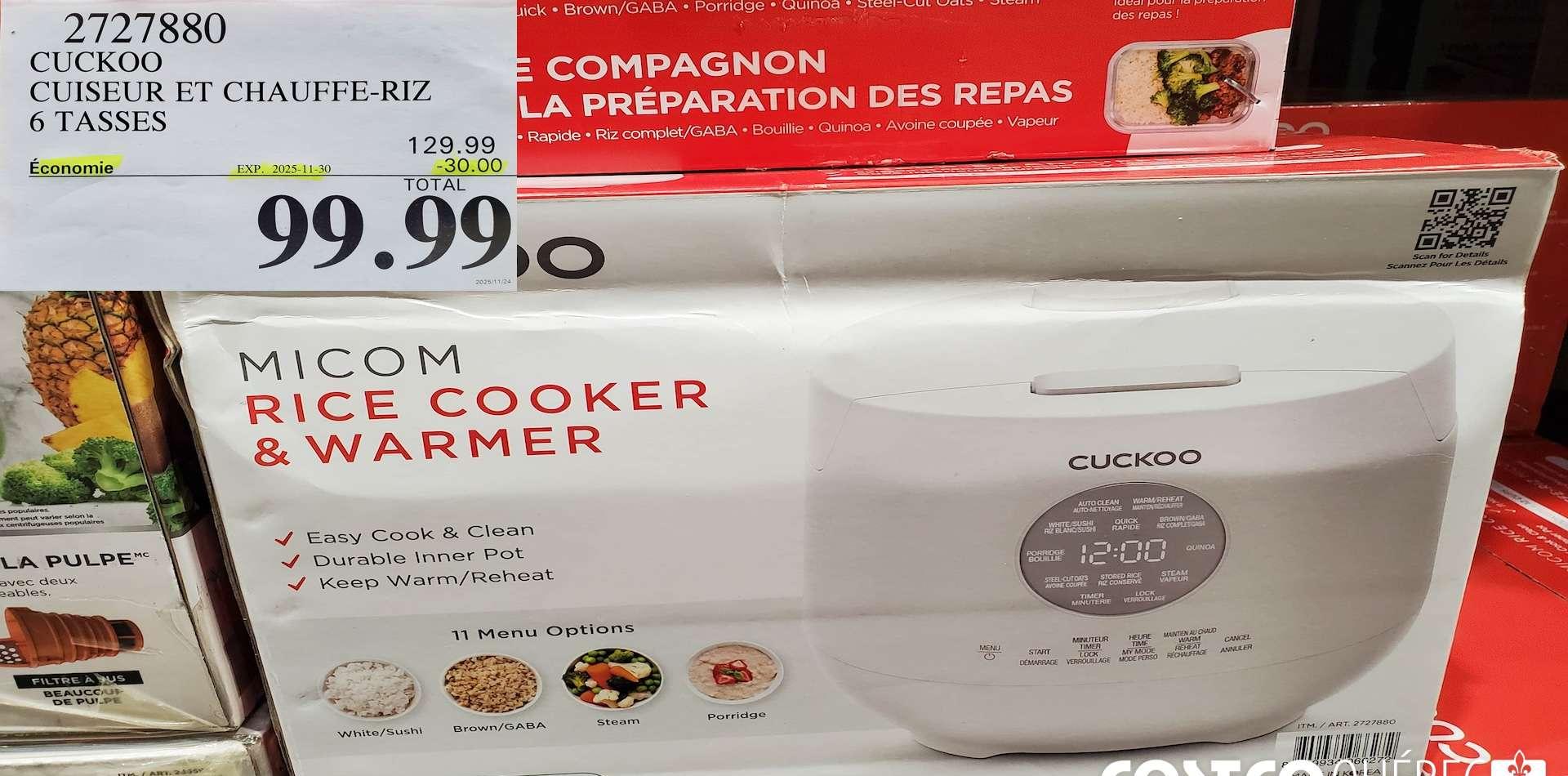 CUCKOO CUISEUR ET CHAUFFE-RIZ 6 TASSES at Costco