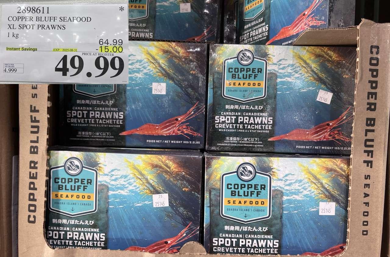 COPPER BLUFF SEAFOOD XL SPOT PRAWNS 1KG at Costco
