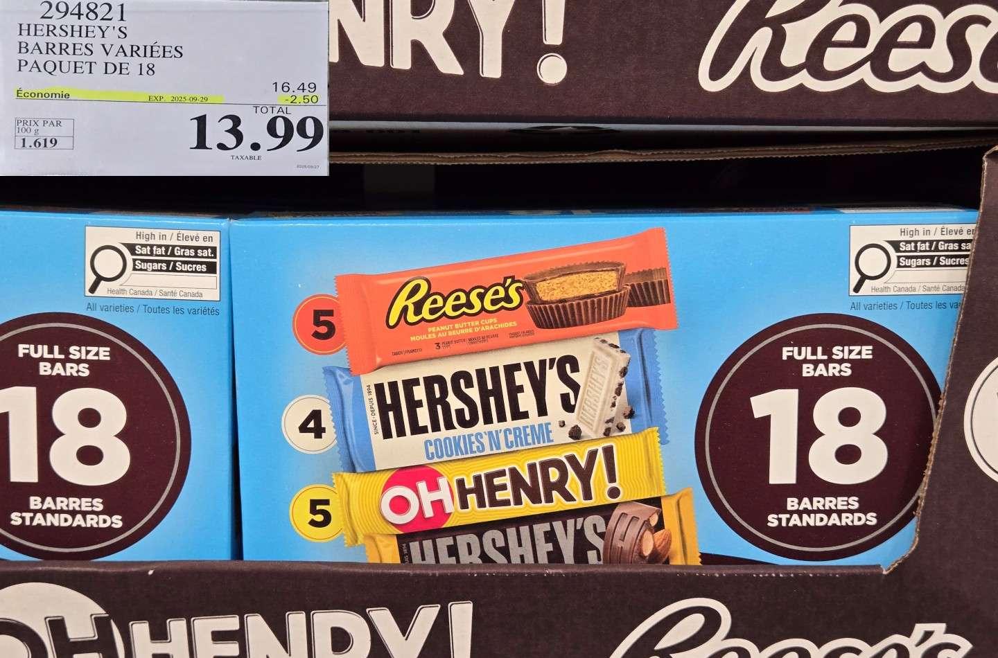 HERSHEY'S BARRES VARIEES  PAQUET DE 18 at Costco