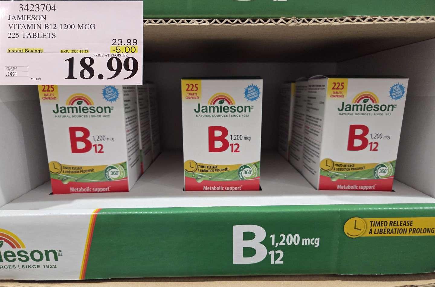 JAMIESON VITAMIN B12 1200 MCG 225 TABLETS at Costco